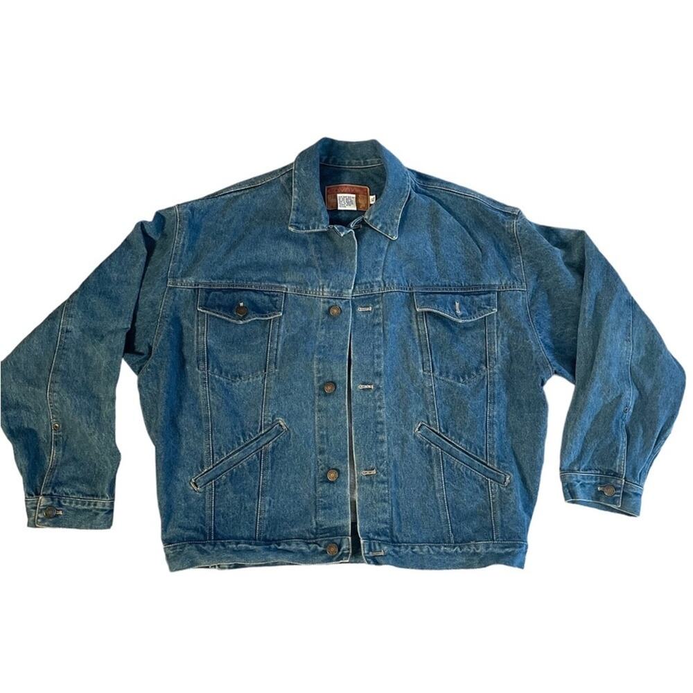 Vintage Calvin Klein Denim Jacket XL Trucker Biker Retro Cropped Oversize Blue
